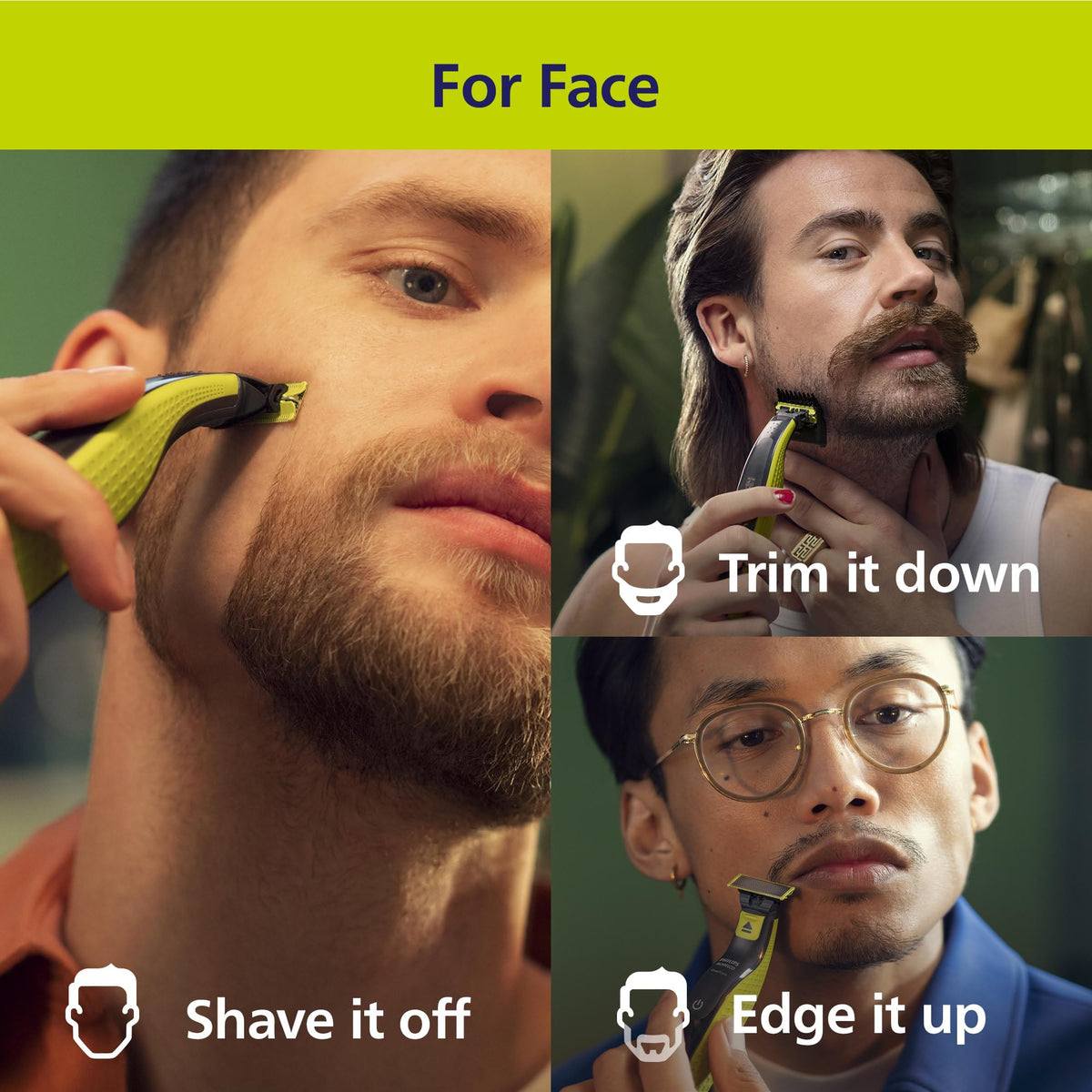 Philips Norelco OneBlade Face Electric Trimmer and Shaver, Black & Lime Green