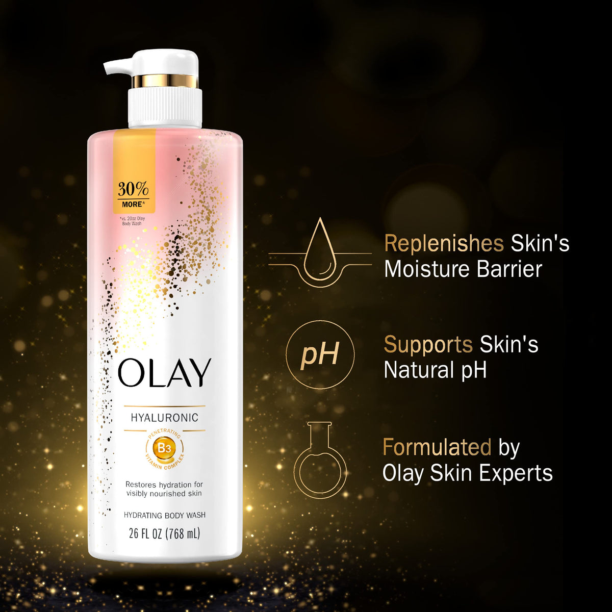 Olay Cleansing & Moisturizing Women's Body Wash with Vitamin B3 & Hyaluronic Acid, 4 Pack