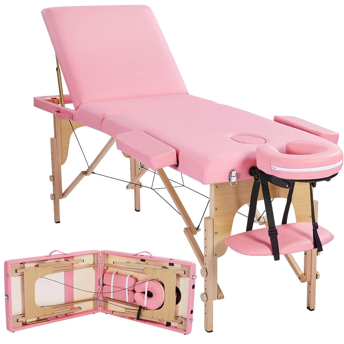 Topeakmart 3-Section Folding Massage Bed with Adjustable Backrest