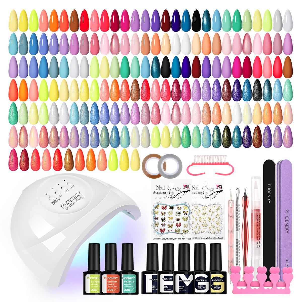 PHOENIXY Gel Nail Polish Kit with UV LED Lamp, 45 Colors and Top Coats