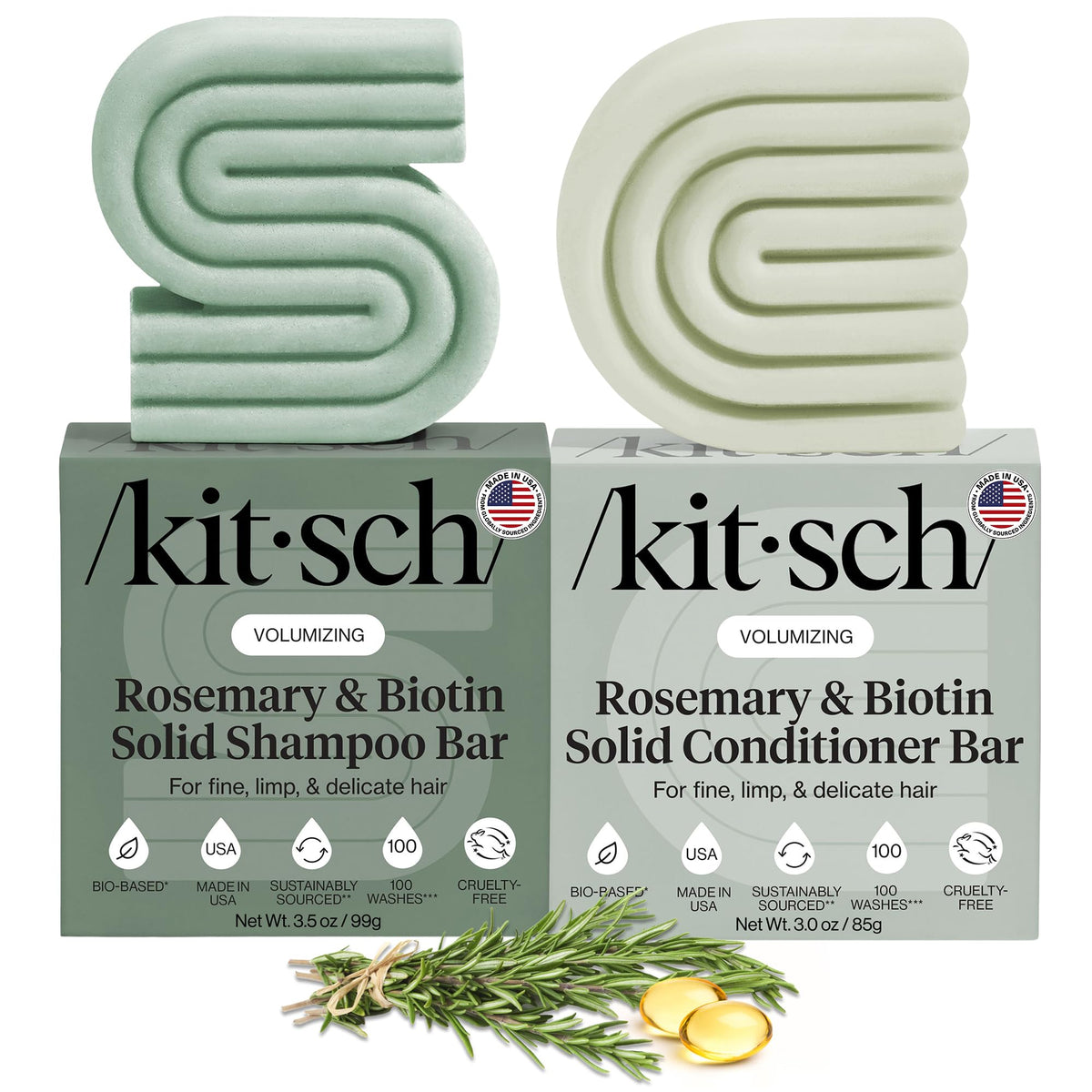 Kitsch Rosemary & Biotin Shampoo and Conditioner Bar Set, 2 Pack
