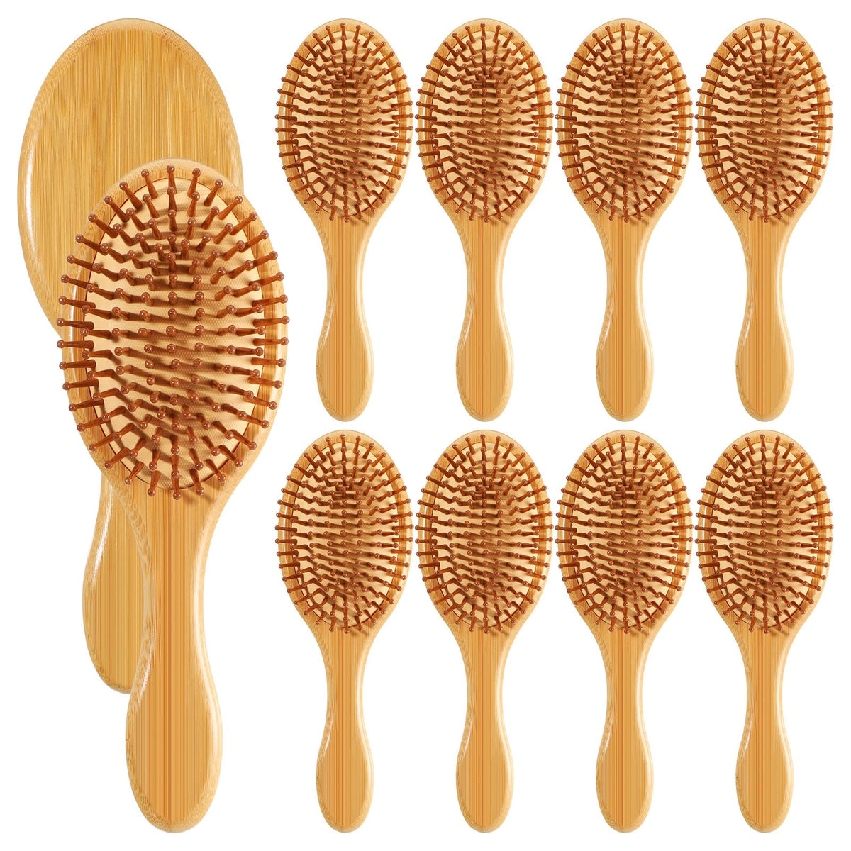 10-Piece Bamboo Hair Brush Set with Ball-Tipped Bristles