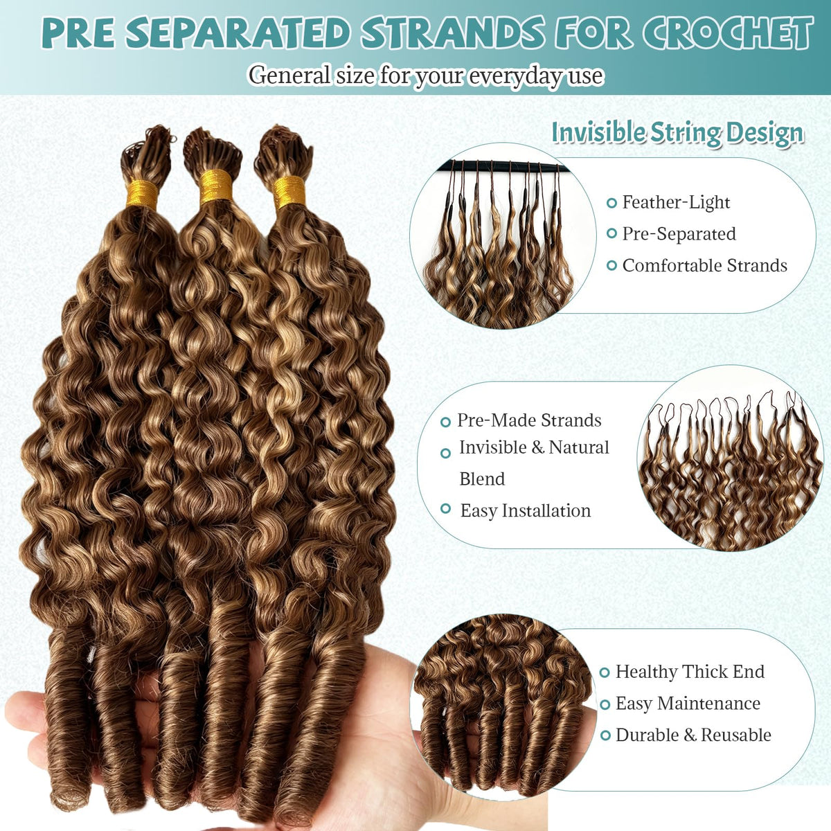 Pre-Separated Burmese Curly Human Hair Crochet Extensions