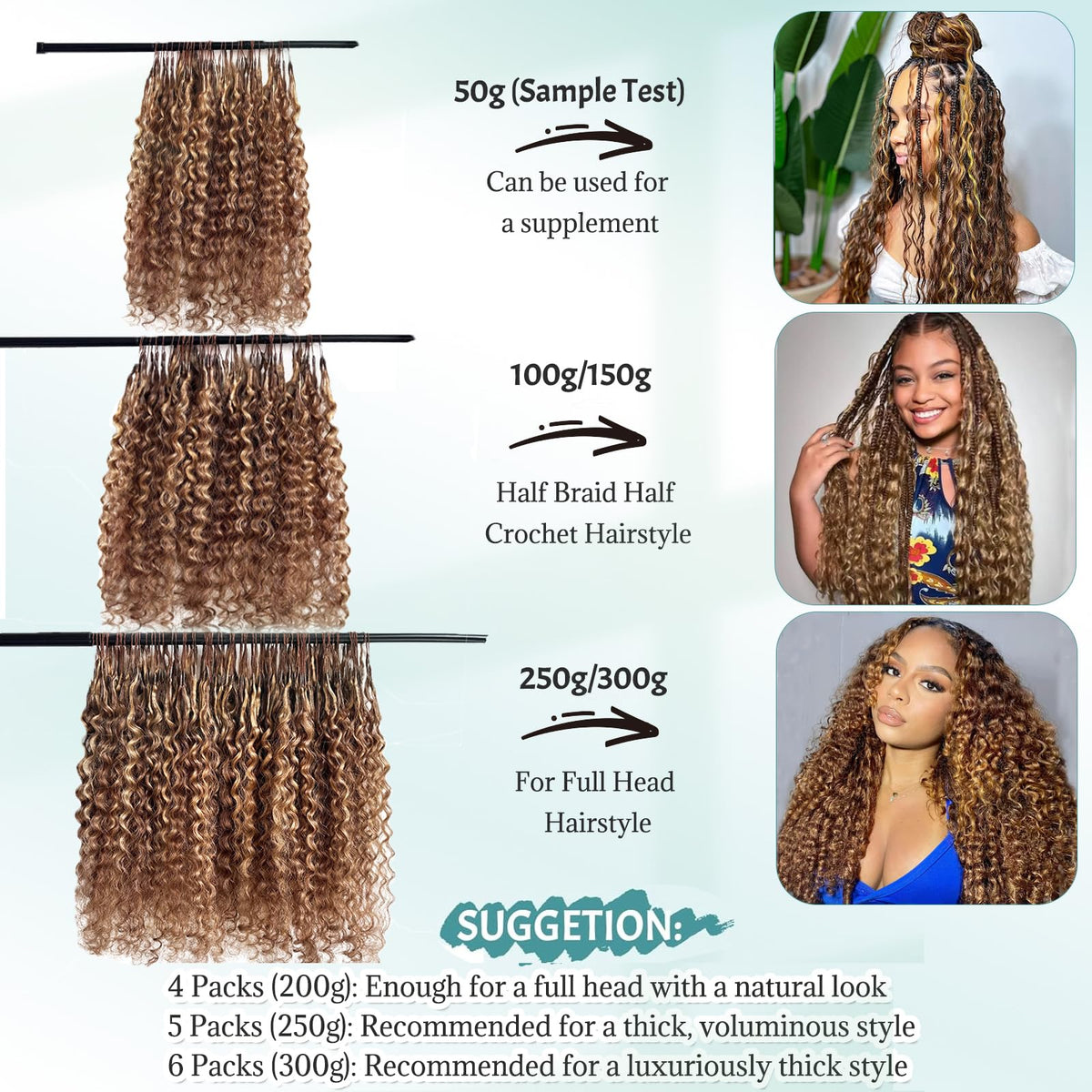 Pre-Separated Burmese Curly Human Hair Crochet Extensions