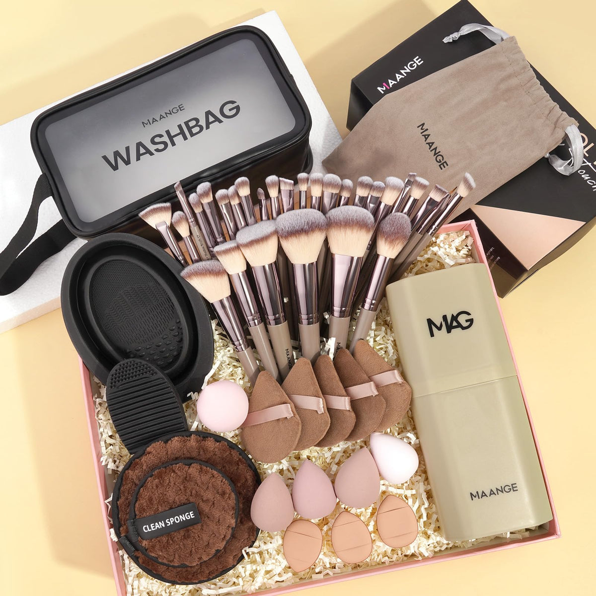 MAANGE 51-Piece Makeup Brush Set with Sponges and Puffs