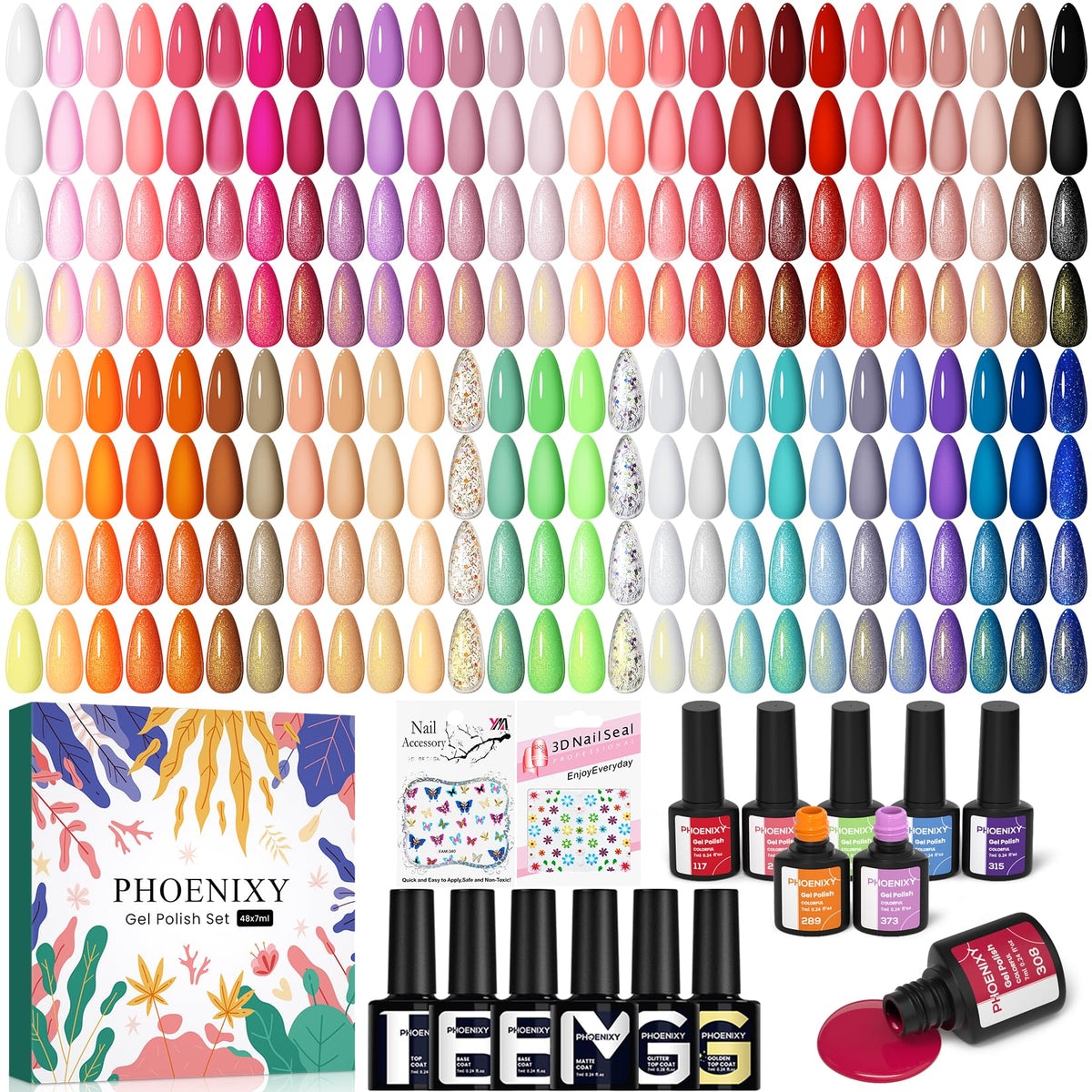PHOENIXY Gel Nail Polish Set with Base and Top Coats