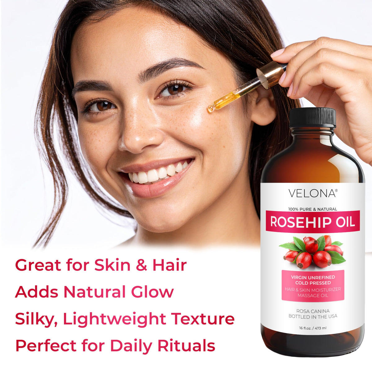 velona Rosehip Oil, Cold Pressed Pure Natural Oil with Pump
