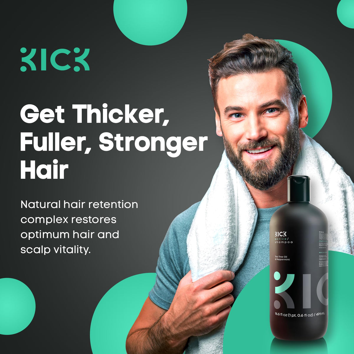 Kick Men's Peppermint & Tea Tree Anti-Dandruff Shampoo for Oily Hair