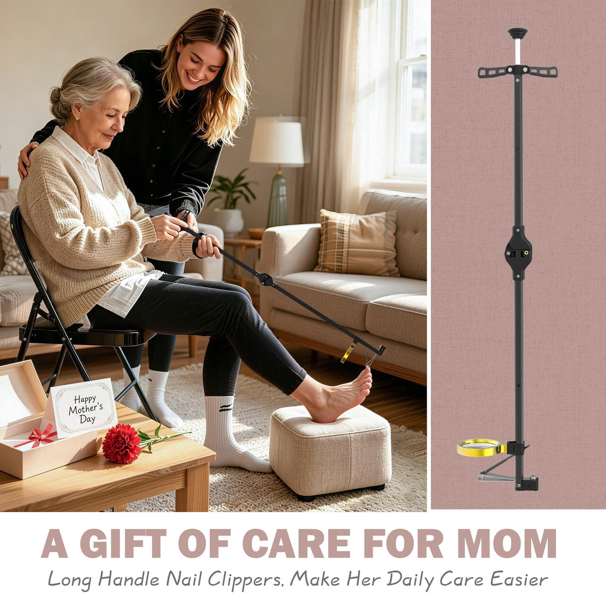 Long Handled Toenail Clipper with Magnifier, Foldable Design