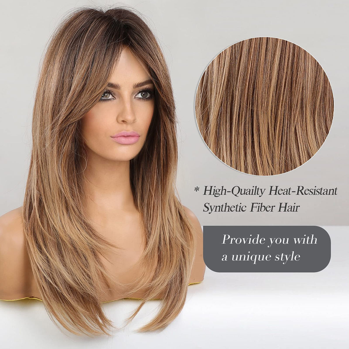 HAIRCUBE Long Layered Synthetic Wig for Women with Bangs