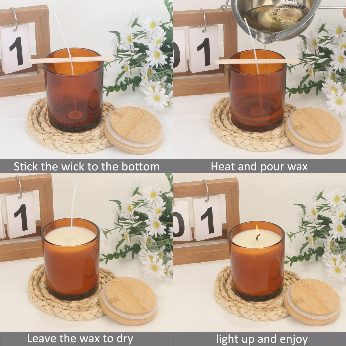 MILIVIXAY 12 Pack Glass Candle Jars with Airtight Bamboo Lids