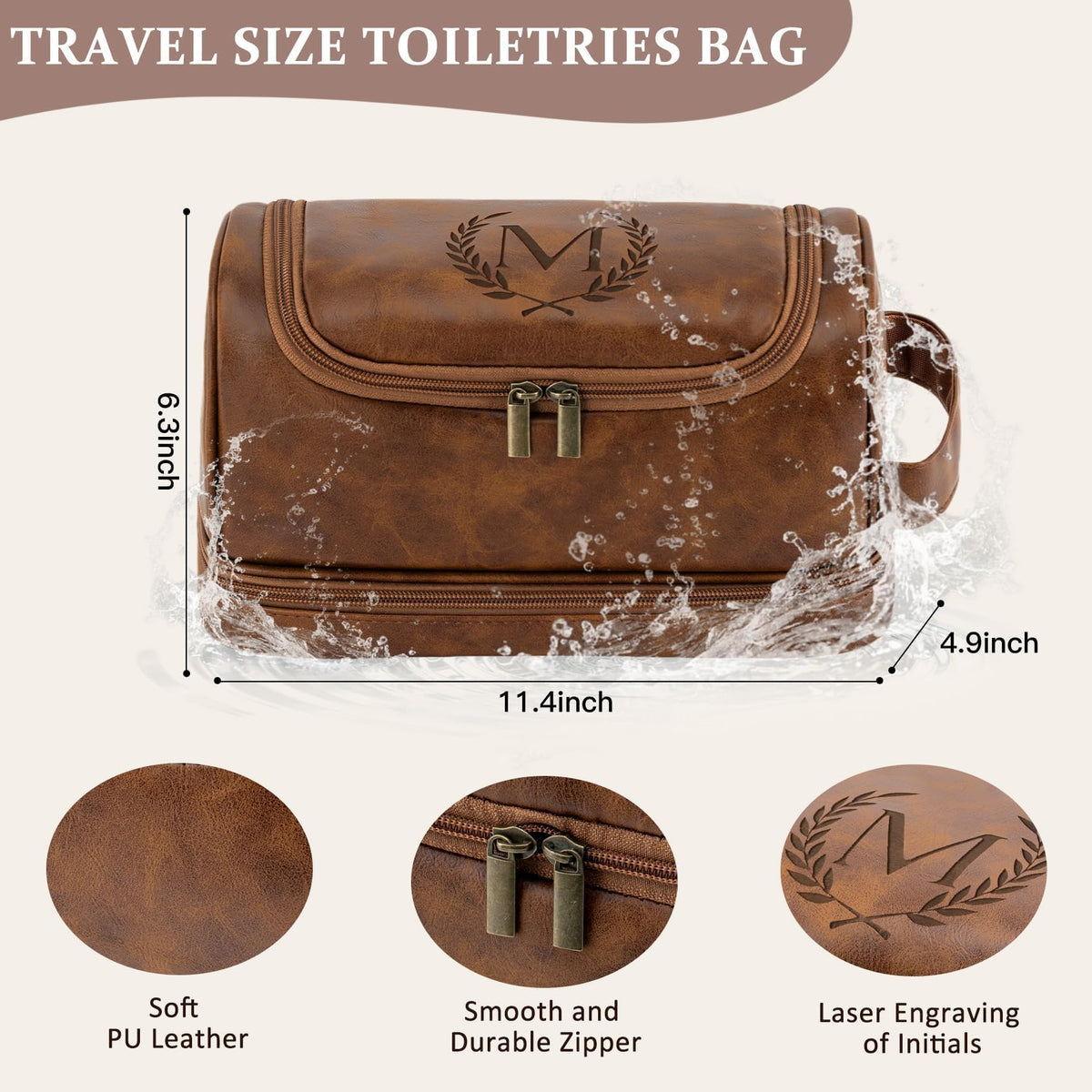 Personalized Initial PU Leather Toiletry Bag for Men