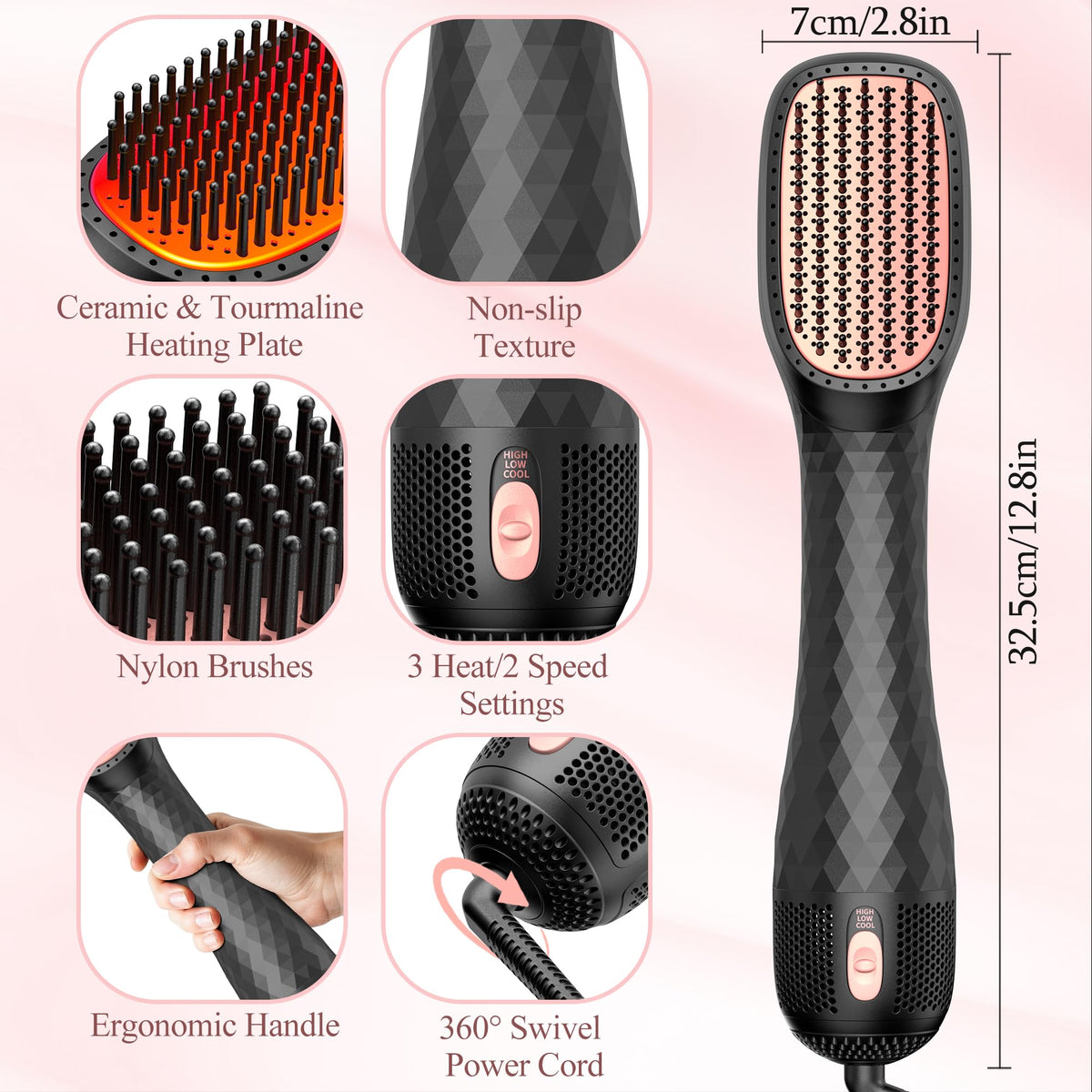 4-in-1 Ionic Hot Air Brush Hair Dryer Styler, 1200W