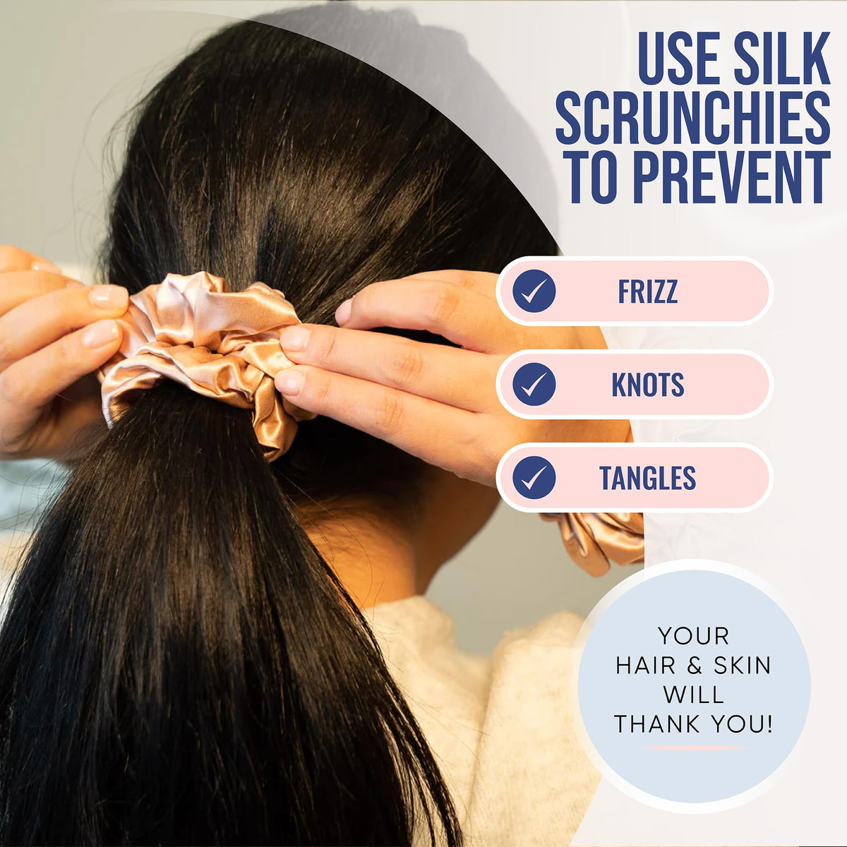 100% Pure Mulberry Silk Scrunchies, 3 Pack