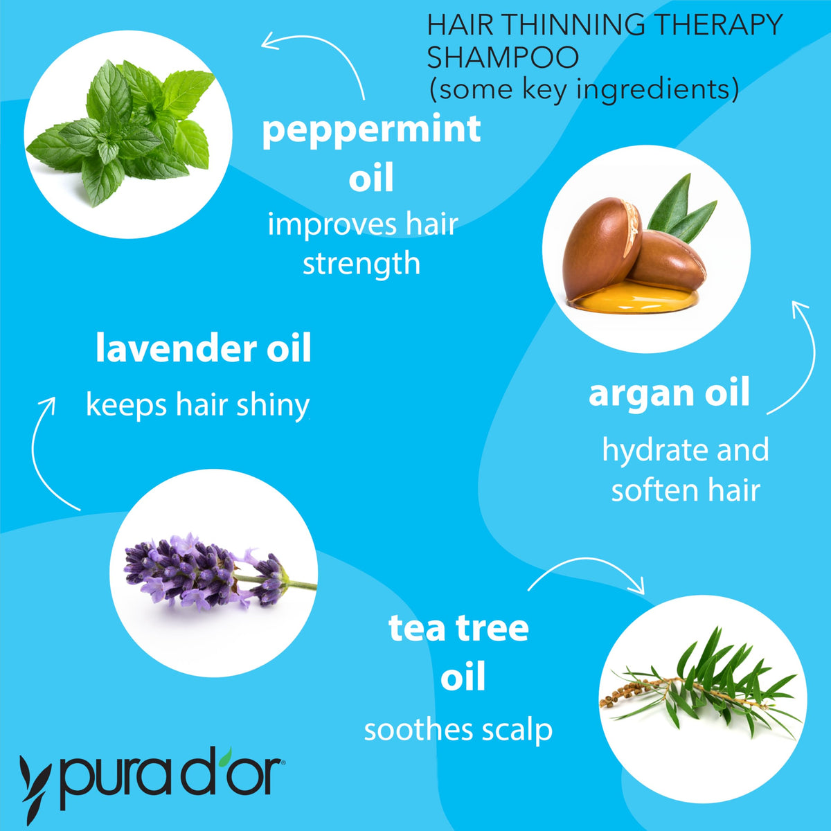 PURA D'OR Hair Thinning Therapy Biotin Shampoo, Lavender Vanilla, 16 Oz