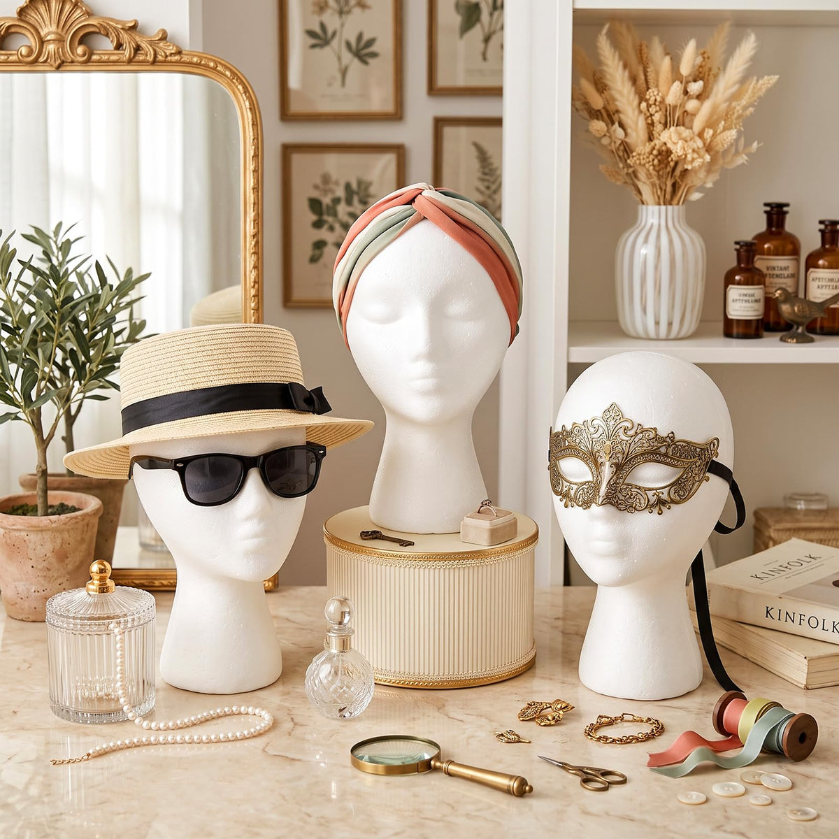 Foraineam Foam Female Mannequin Wig Heads with Holder Hole