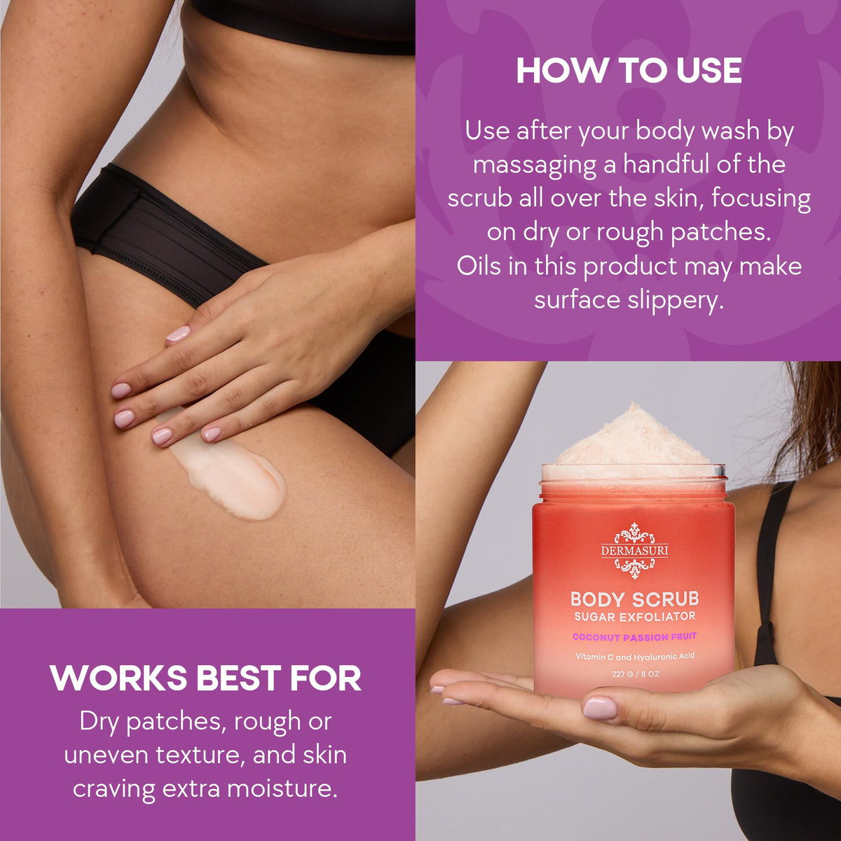 Dermasuri Exfoliating Sugar Body Scrub with Hyaluronic Acid and Shea Butter