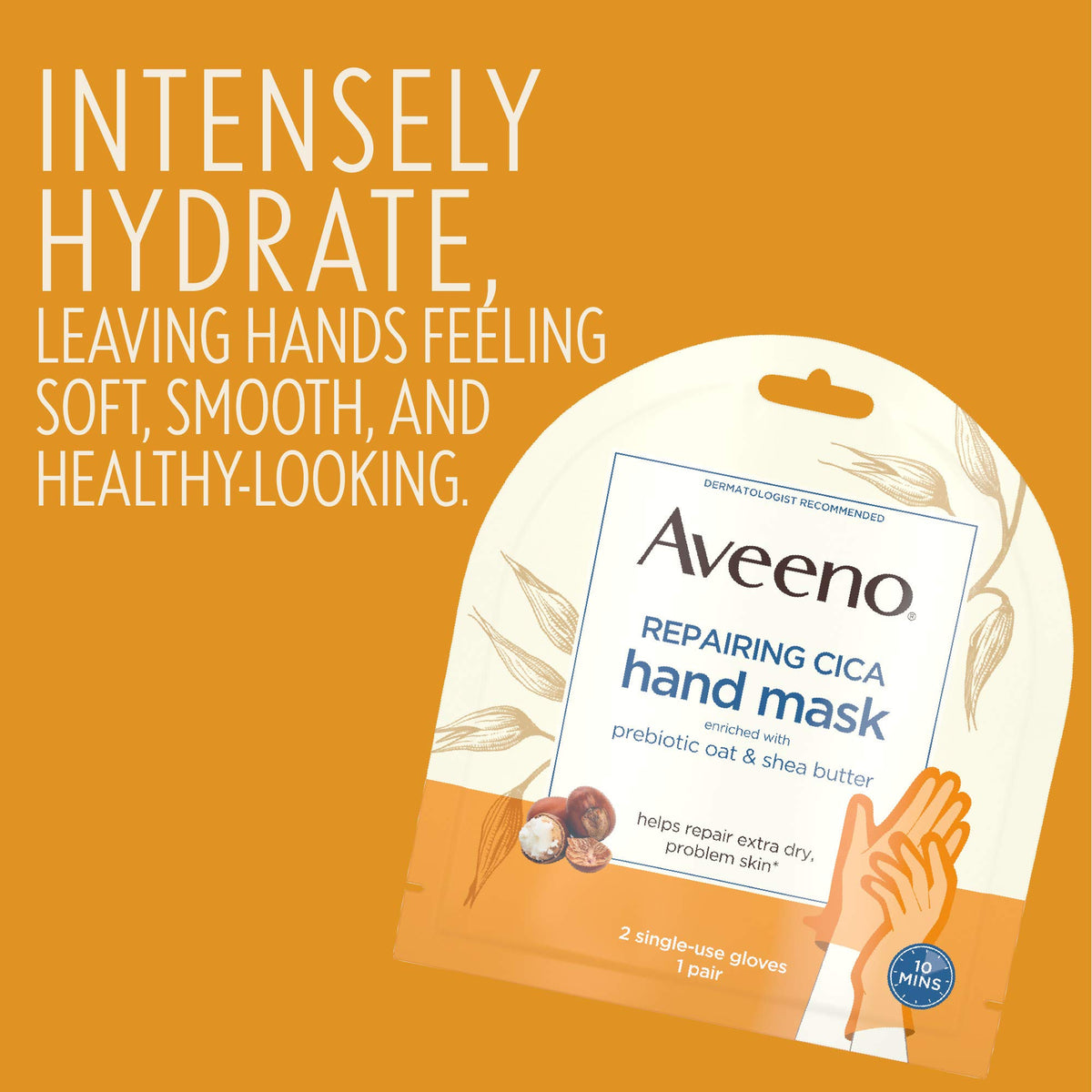 Aveeno Repairing Cica Hand Mask with Prebiotic Oat and Shea Butter, 6 Count