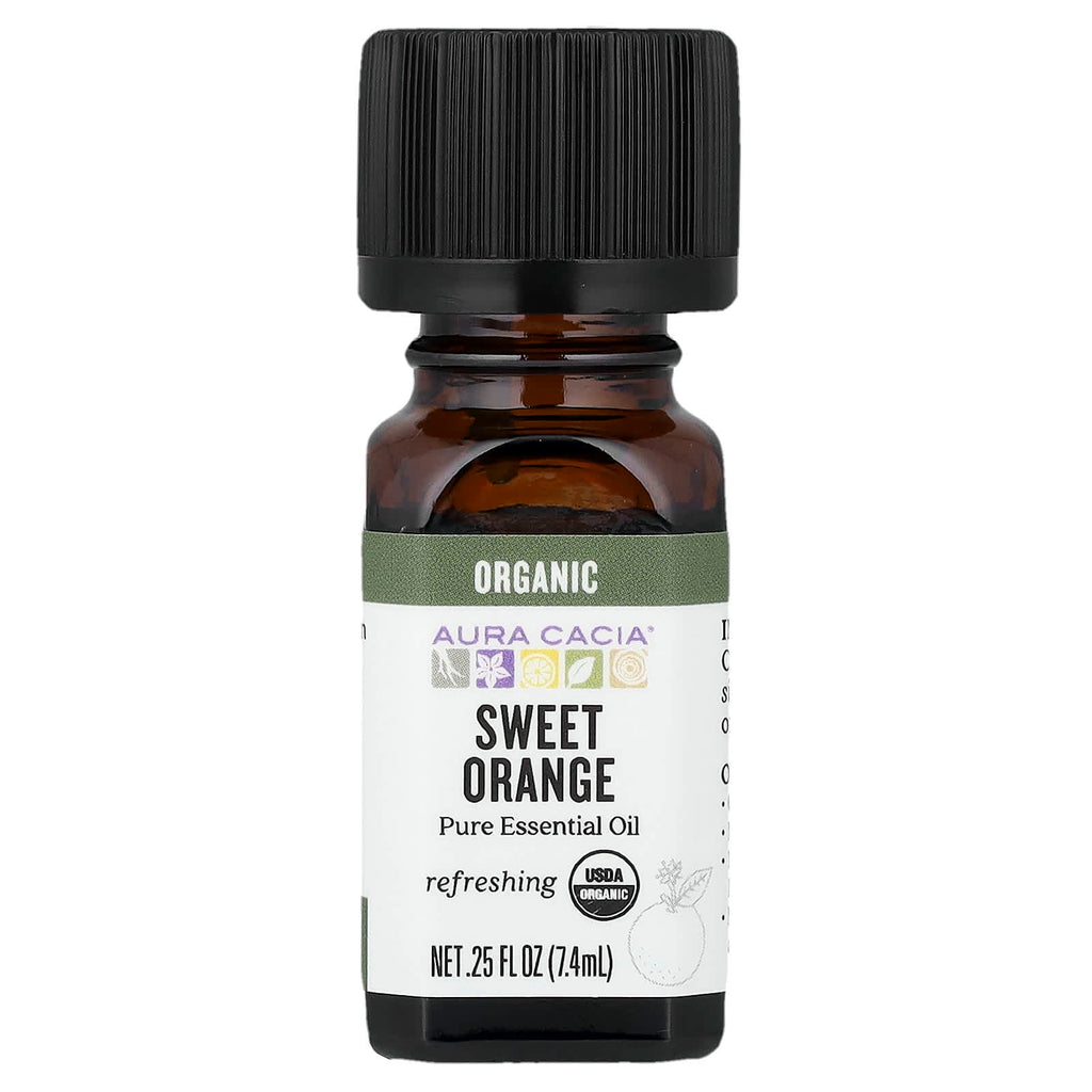 Aura Cacia, Pure Essential Oil, Organic Sweet Orange, 0.25 fl oz (7.4 ml)