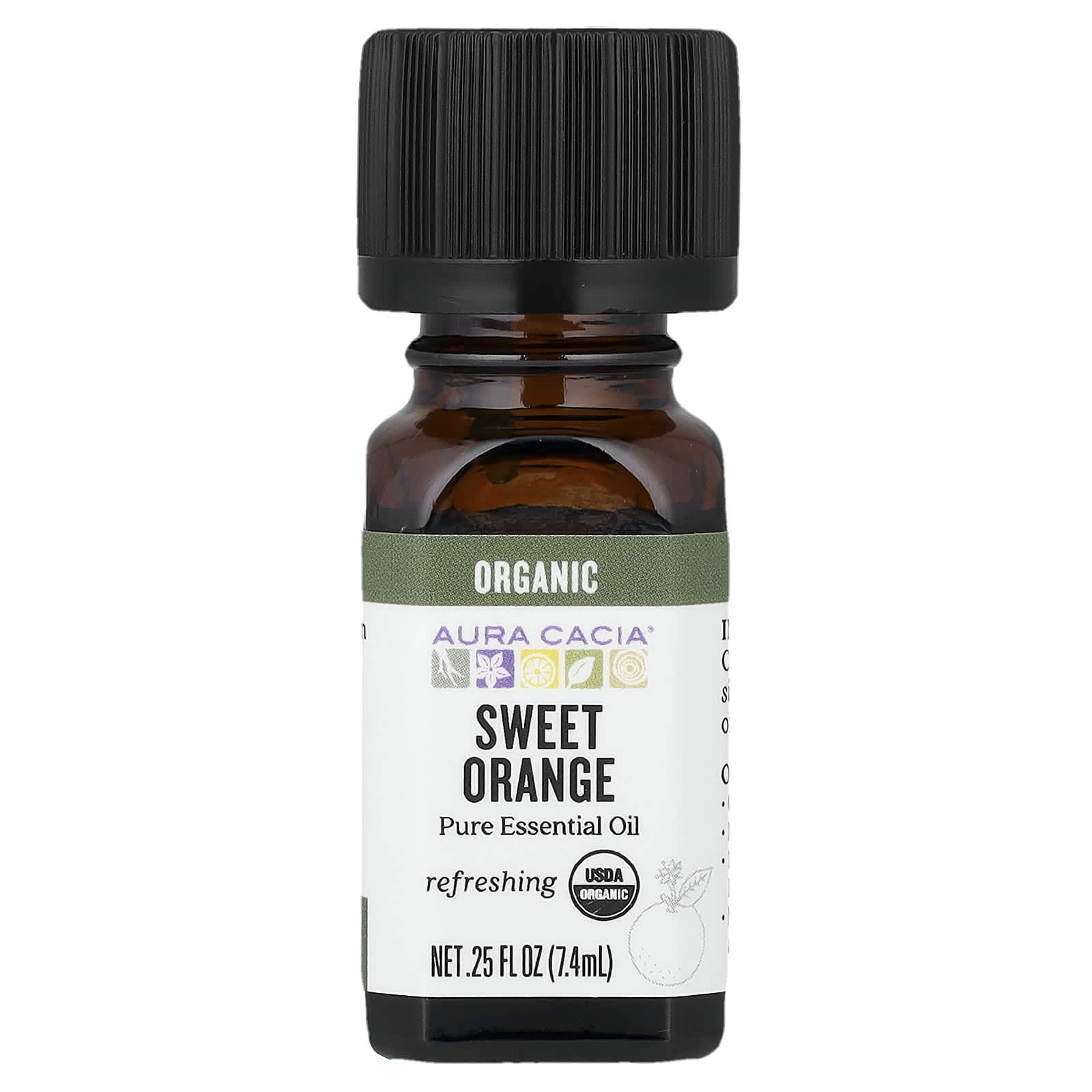 Aura Cacia, Pure Essential Oil, Organic Sweet Orange, 0.25 fl oz (7.4 ml)