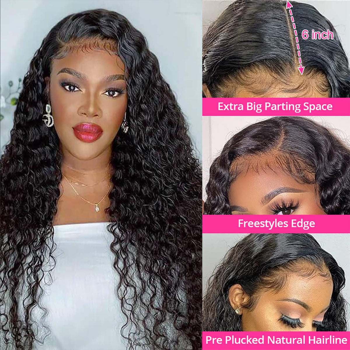 SNJON Water Wave 13x6 HD Transparent Lace Front Human Hair Wig