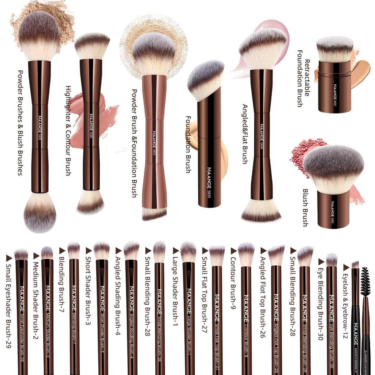MAANGE 20-Piece Double-Ended Makeup Brush Set with Gift Boxes