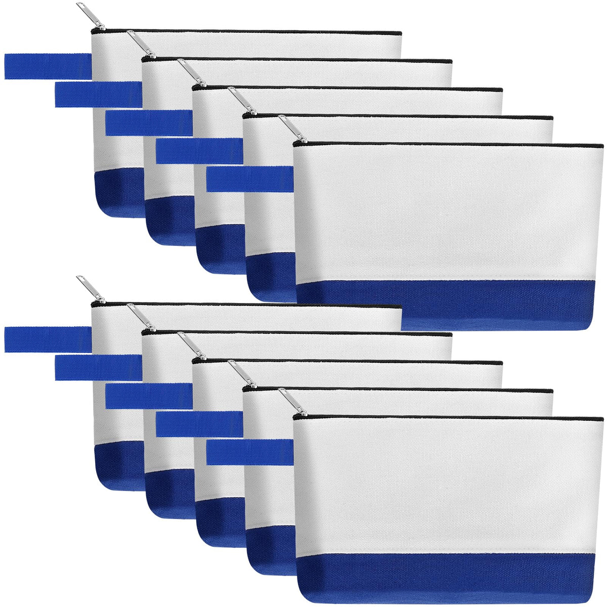 10-Piece 12oz Cotton Canvas Zipper Pouch Set, Blank DIY Organizer Bags