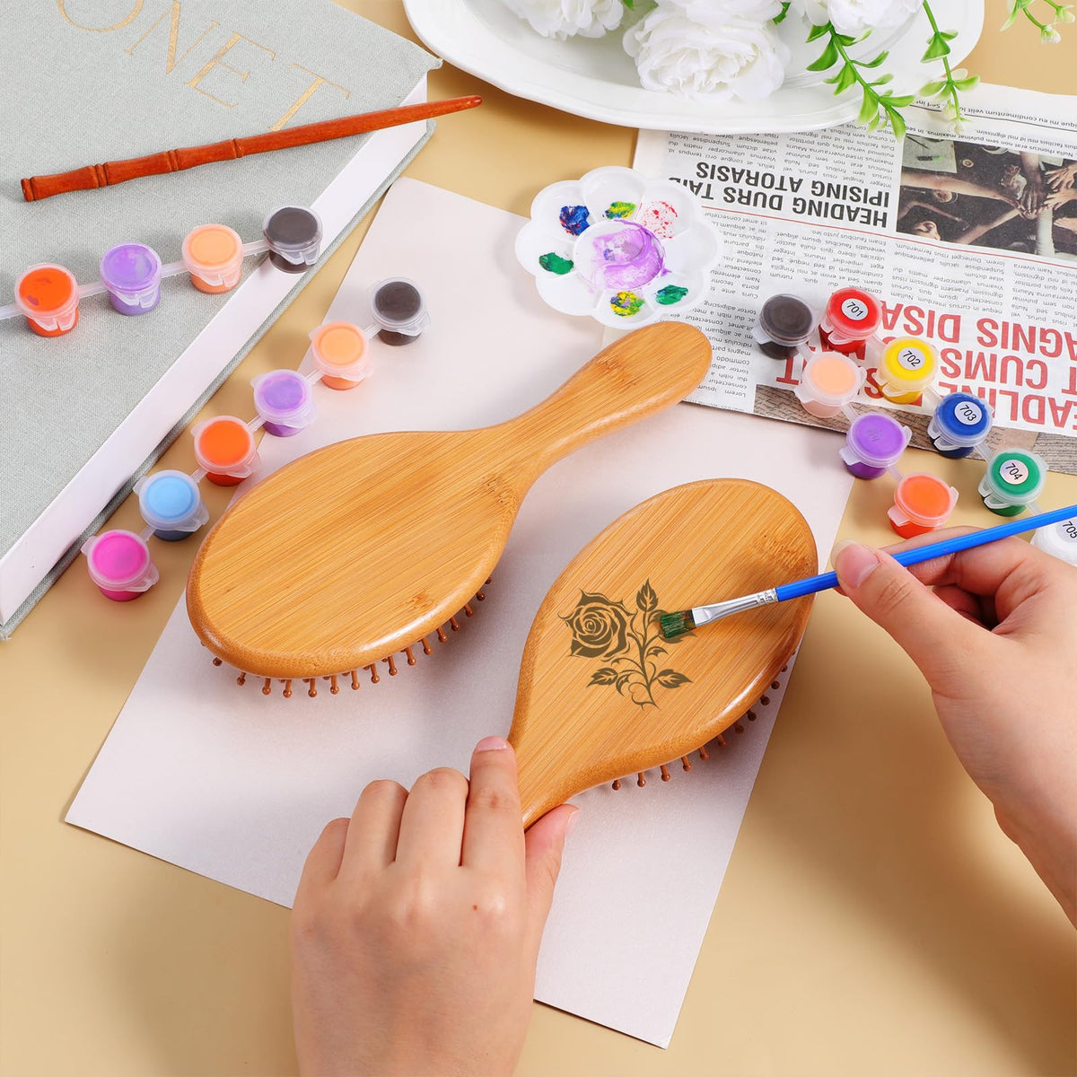10-Piece Bamboo Hair Brush Set with Natural Bristles