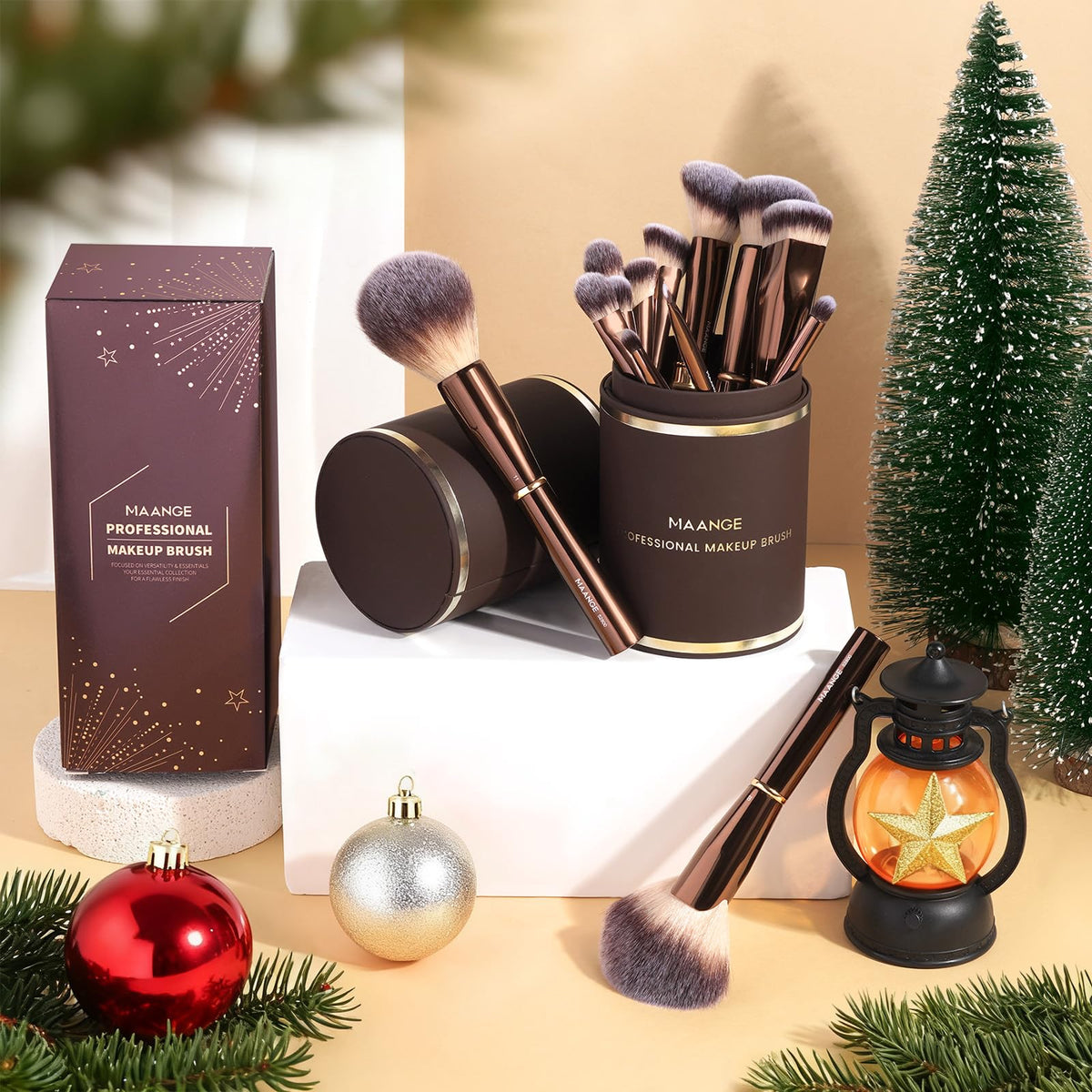 MAANGE 13-Piece Makeup Brush Set with Case, Synthetic Face & Eye Brushes
