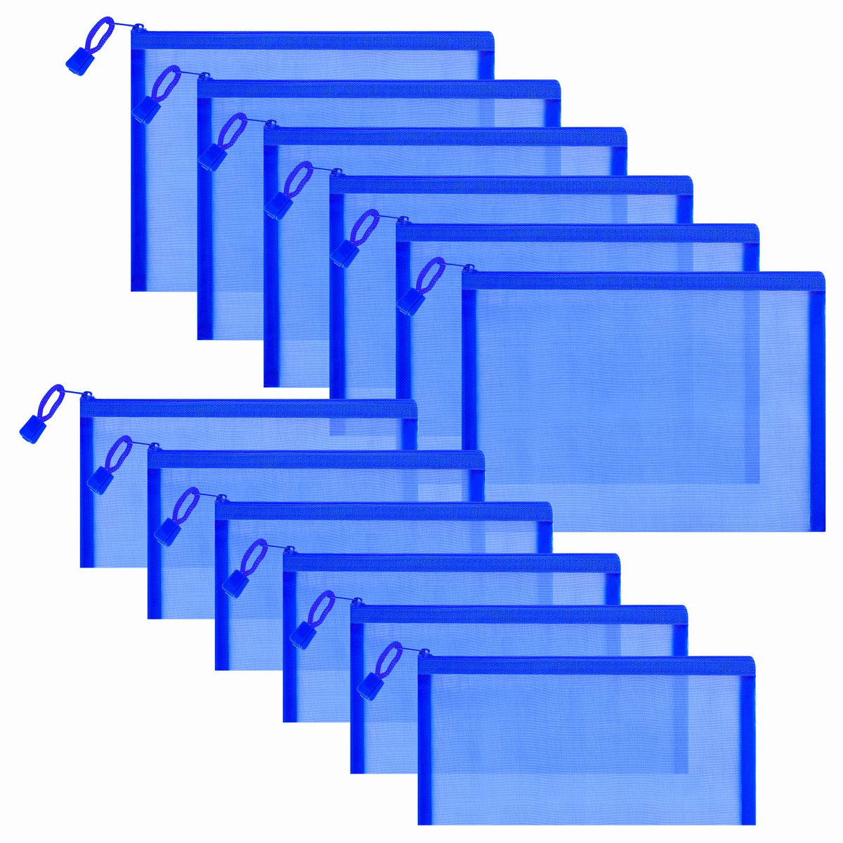 12-Piece Zipper Nylon Mesh Pouches, Clear Multipurpose Storage Bags