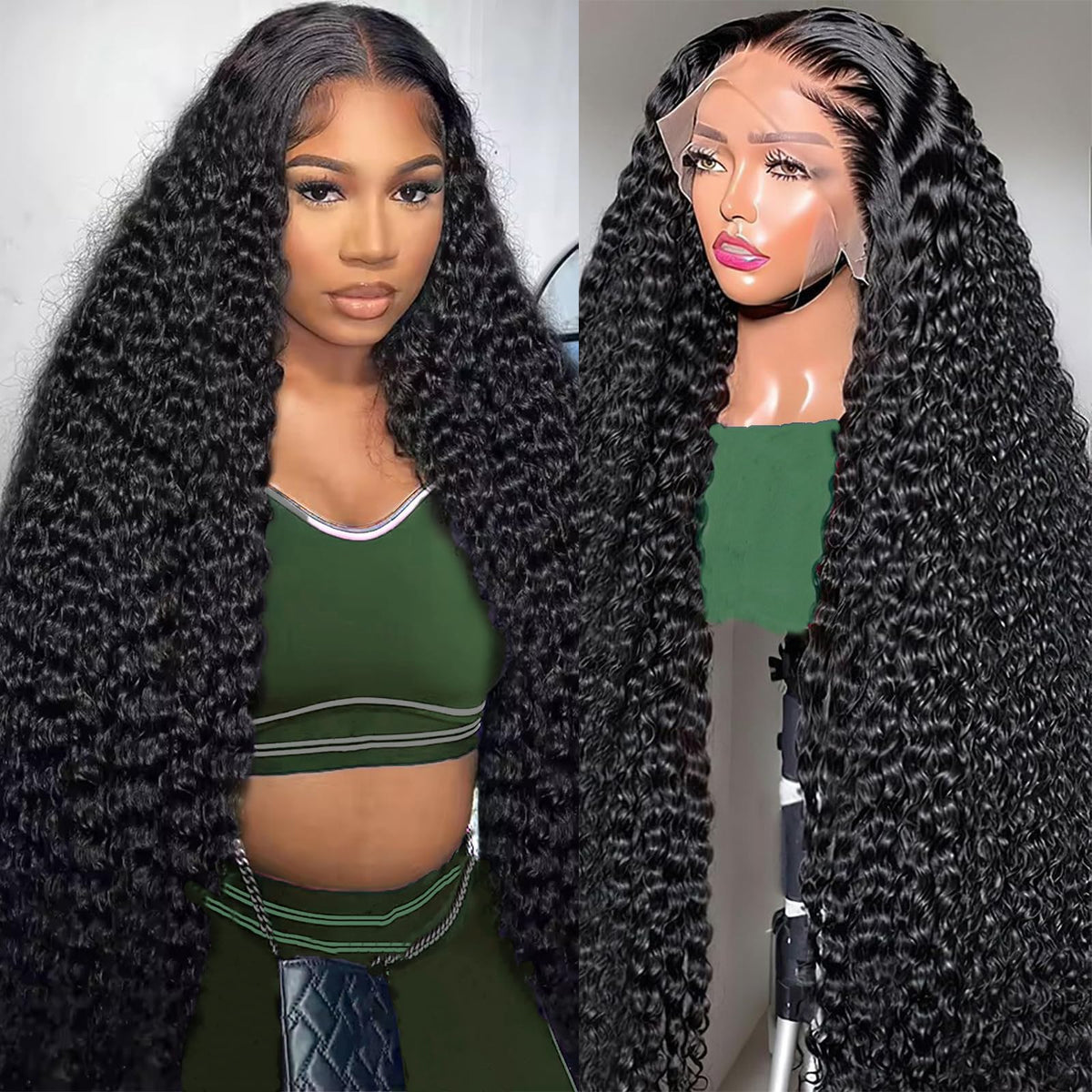 Momaksa 13x4 Deep Wave Human Hair Lace Front Wig, 200% Density