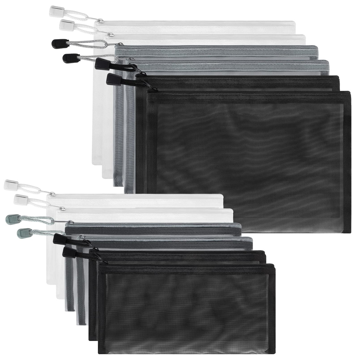 12-Piece Zipper Nylon Mesh Pouches, Clear Multipurpose Storage Bags