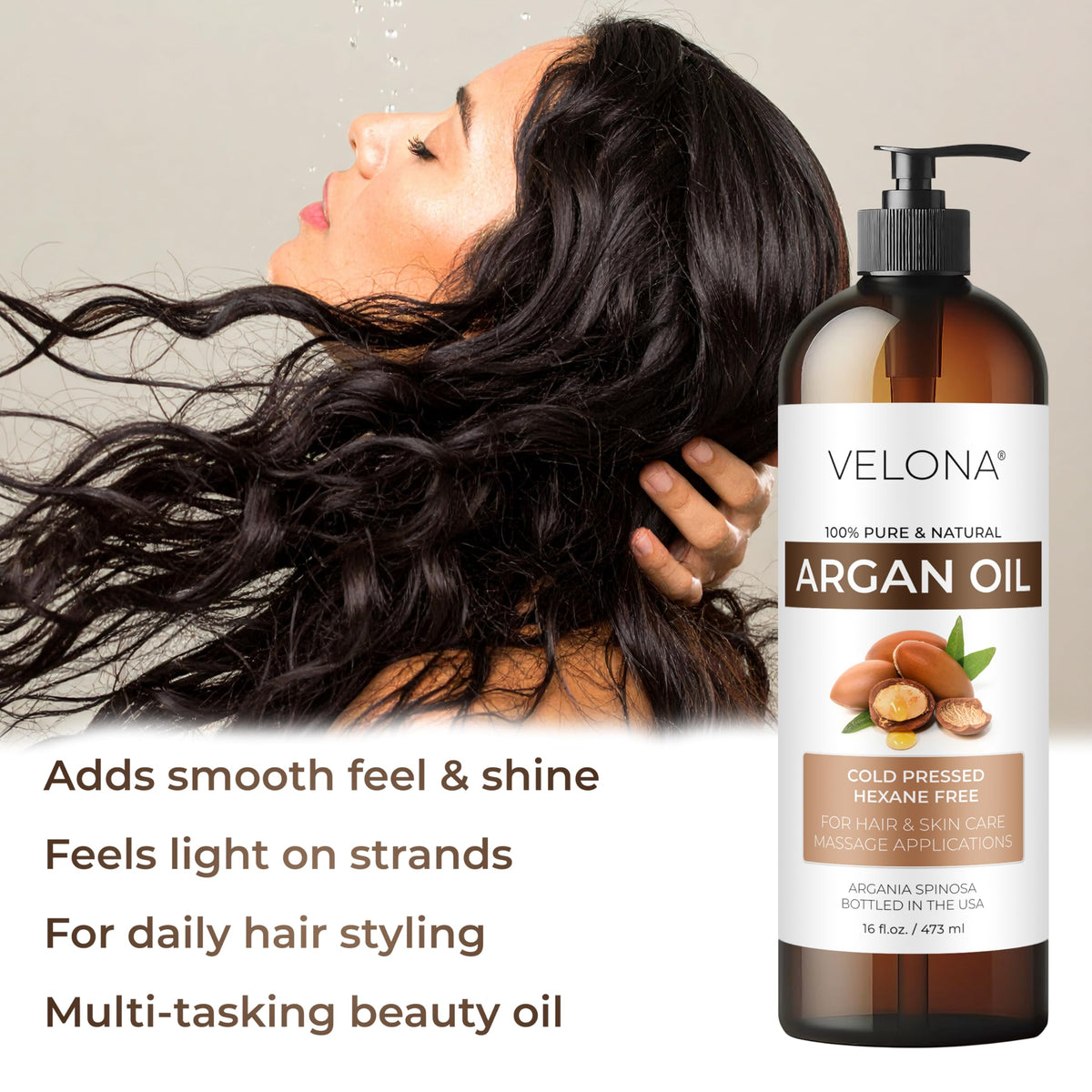 velona Argan Oil, 64 fl oz, Pure Cold Pressed Unrefined Oil with Pump