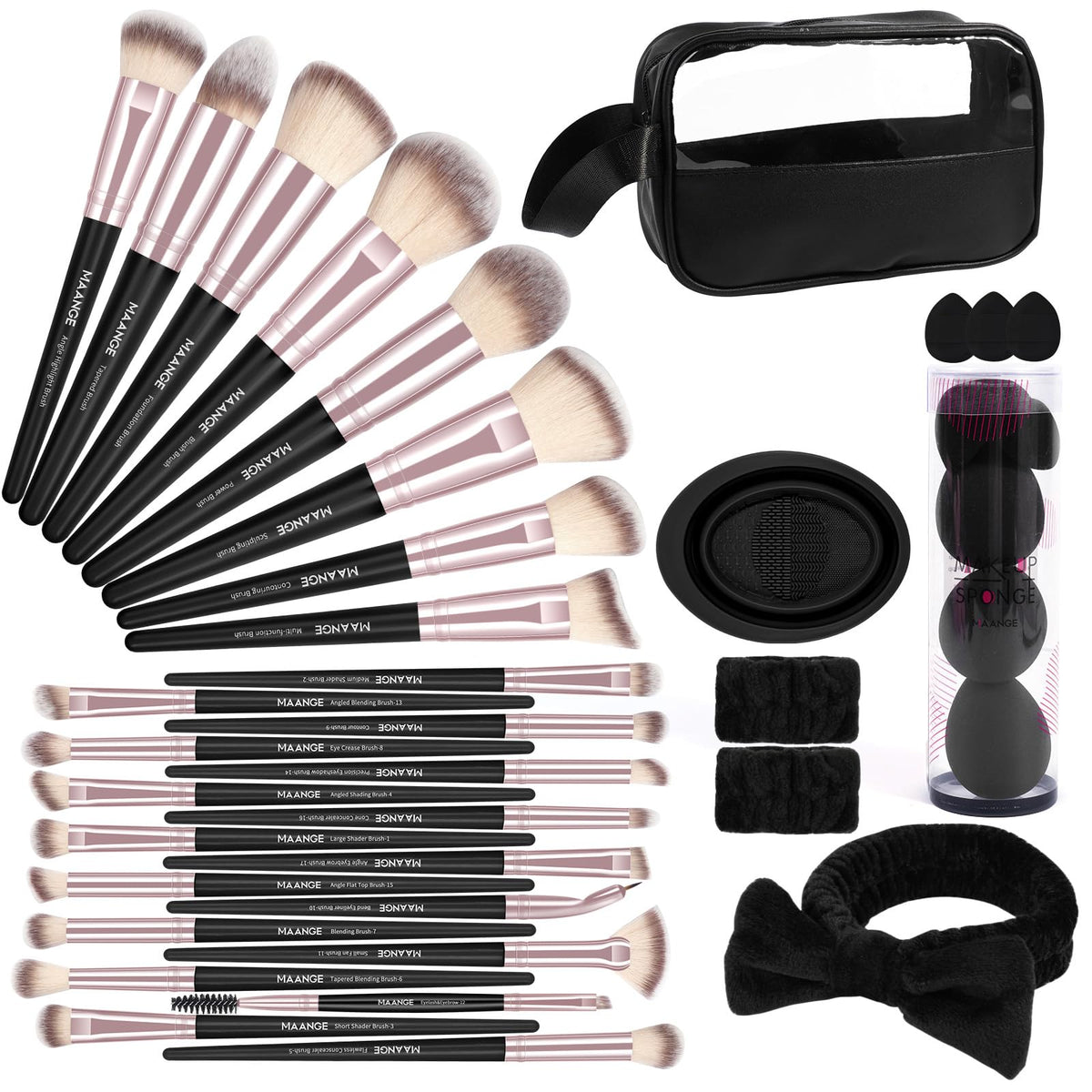 MAANGE 42-Piece Makeup Brush and Beauty Tool Set with Carrying Bag