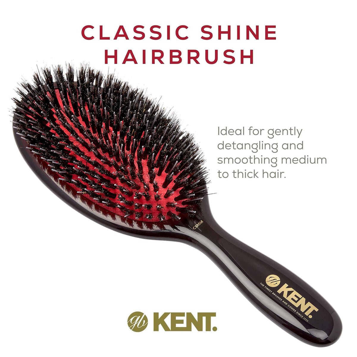 Kent Classic Shine Oval Cushion Hair Brush with Boar Bristles and Nylon Quills