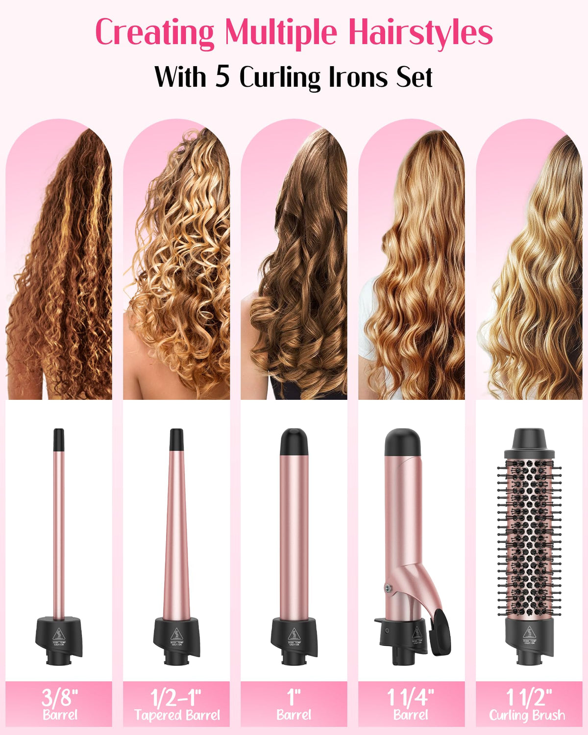 ANIEKIN 5-in-1 Ceramic Curling Iron Set with Interchangeable Barrels