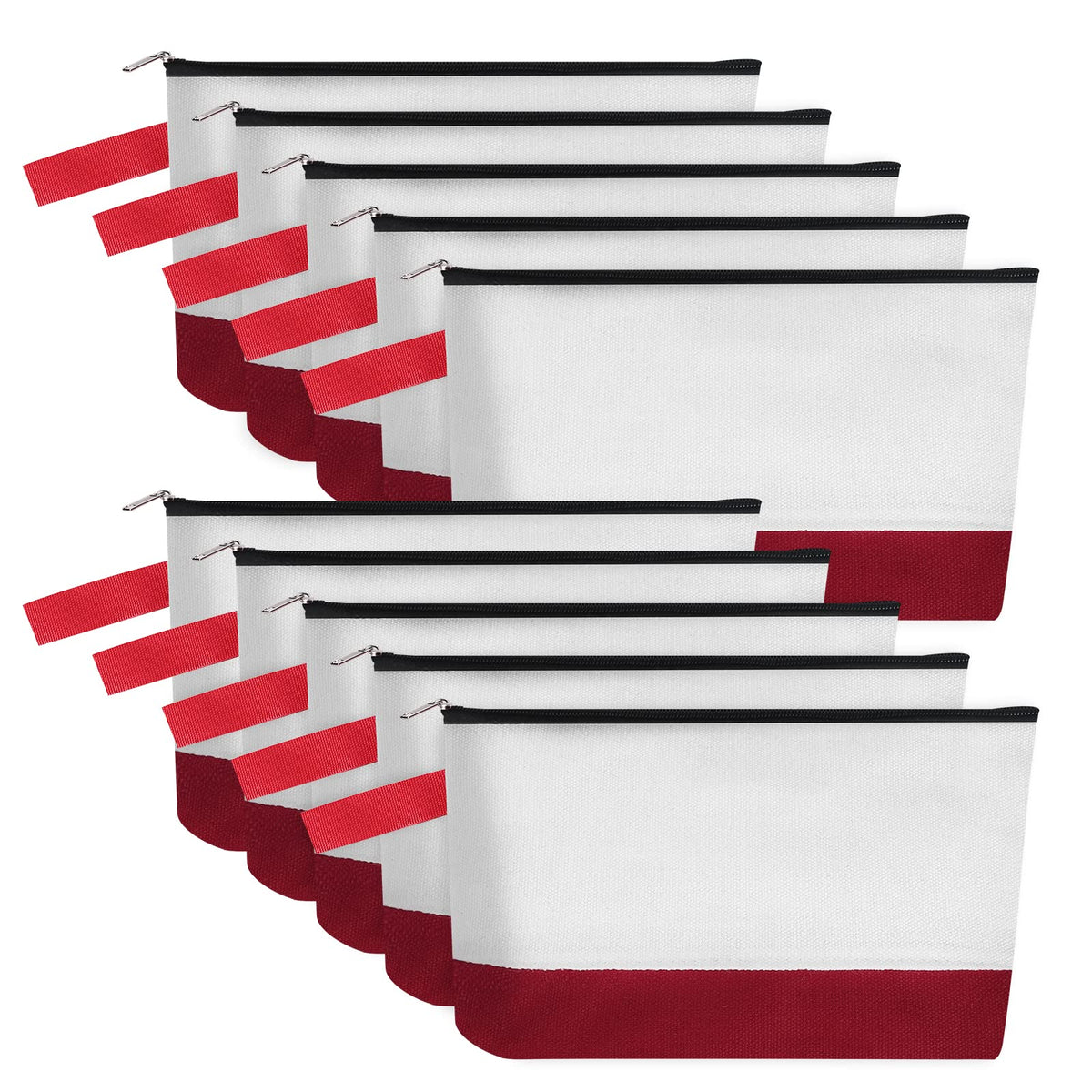 10-Piece 12oz Cotton Canvas Zipper Pouch Set, Blank DIY Organizer Bags