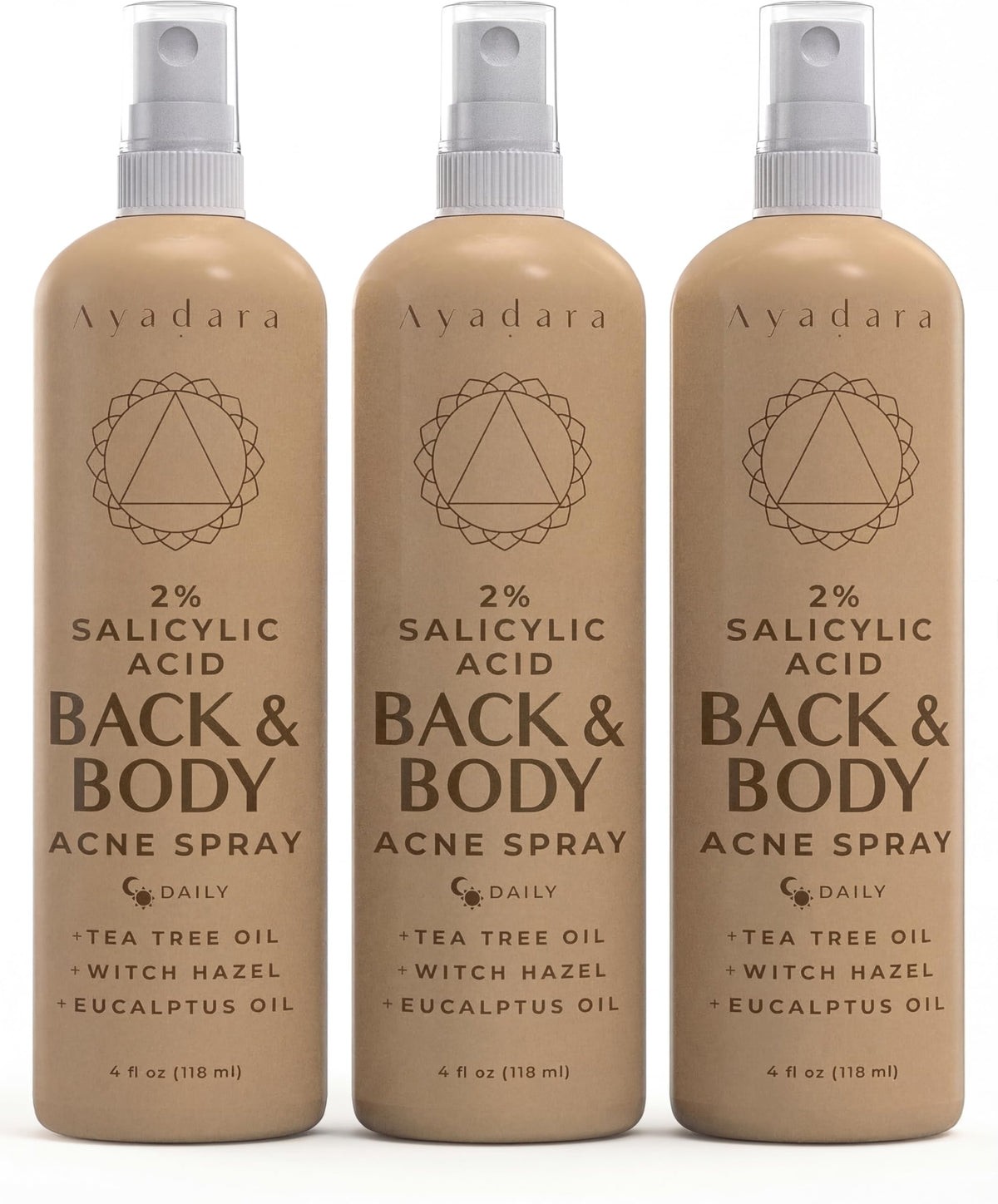 Ayadara 2% Salicylic Acid Acne Body Spray, Back & Body Acne, 3-Pack