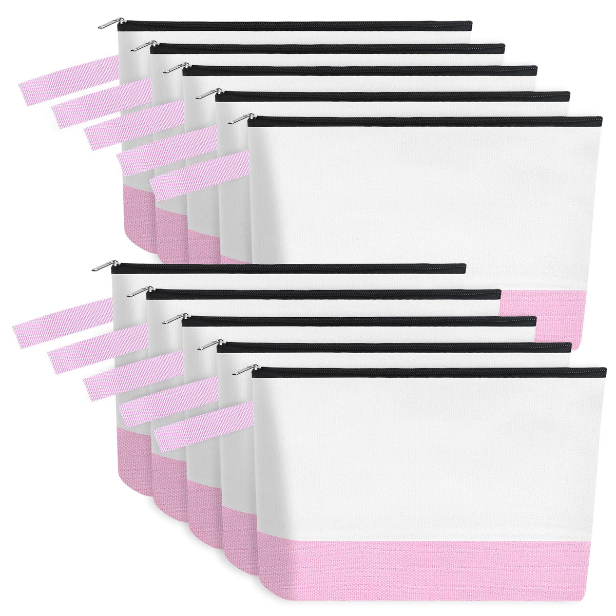 10-Piece 12oz Cotton Canvas Zipper Pouch Set, Blank DIY Organizer Bags