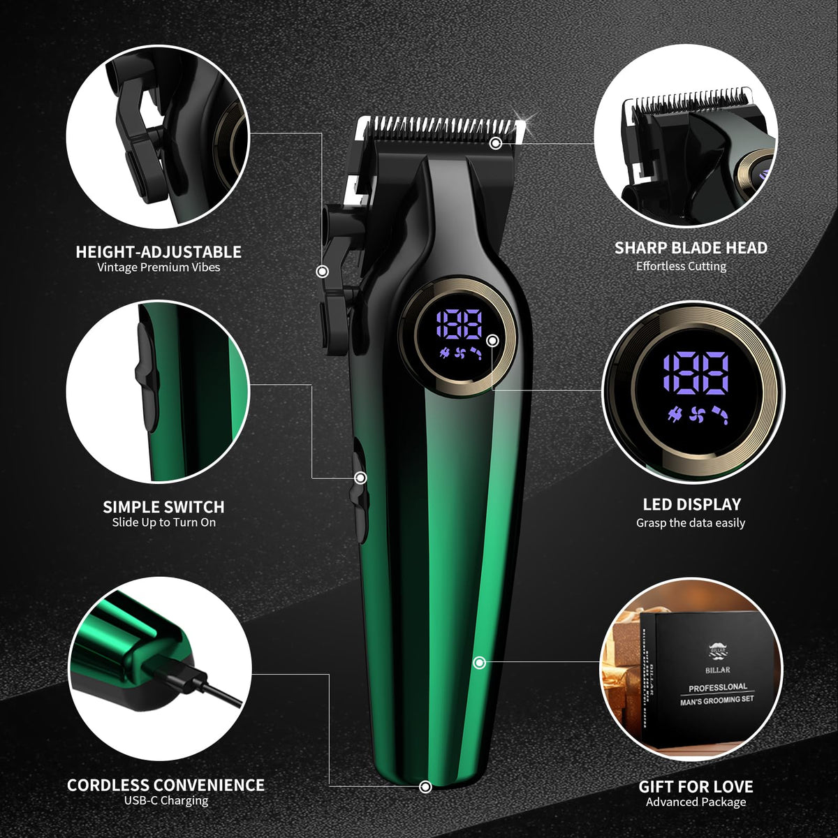 BILLAR Professional Hair Clipper and Beard Trimmer Kit