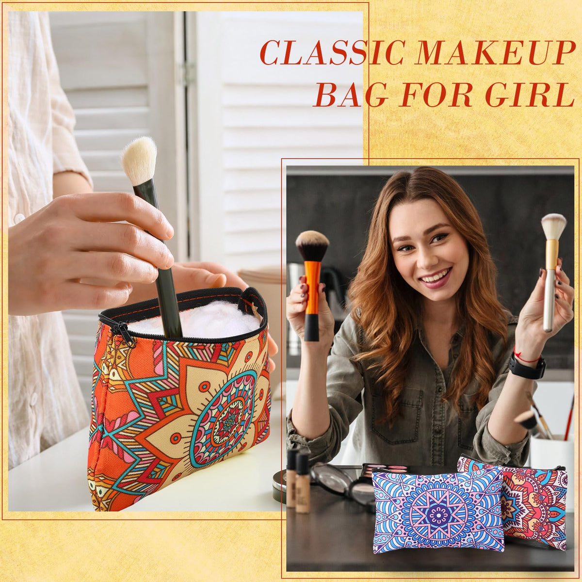 Eccliy 20-Piece Printed Cotton Canvas Makeup Bags with Zipper
