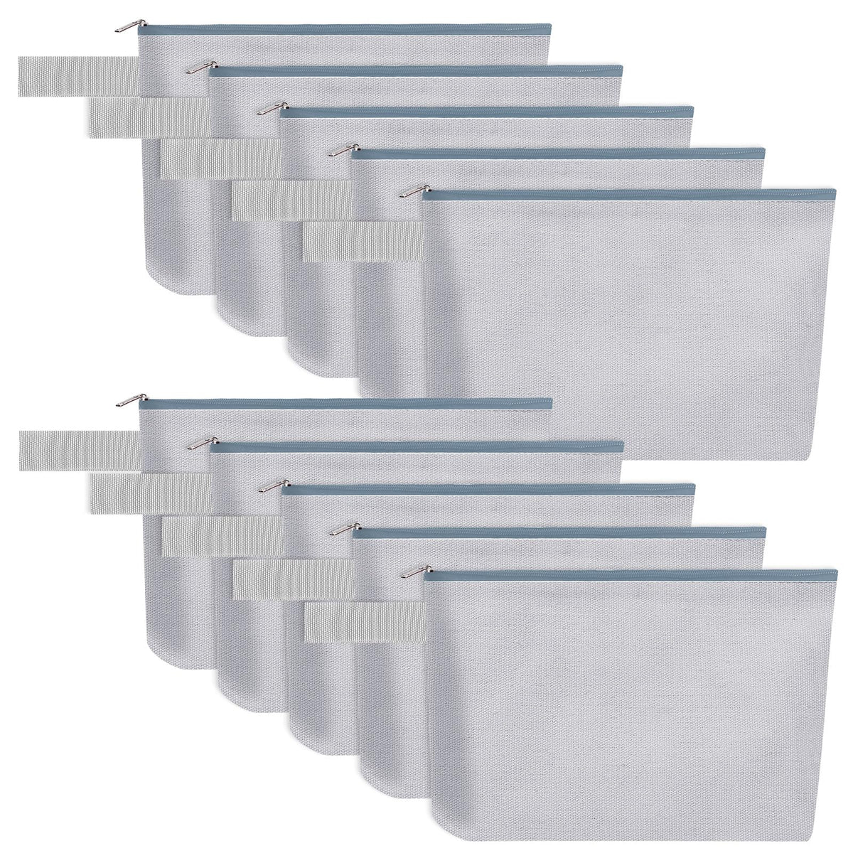 10-Piece 12oz Cotton Canvas Zipper Pouch Set, Blank DIY Organizer Bags