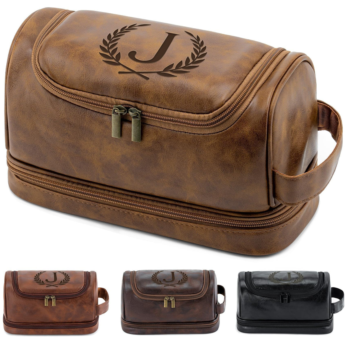 Personalized Initial PU Leather Toiletry Bag for Men