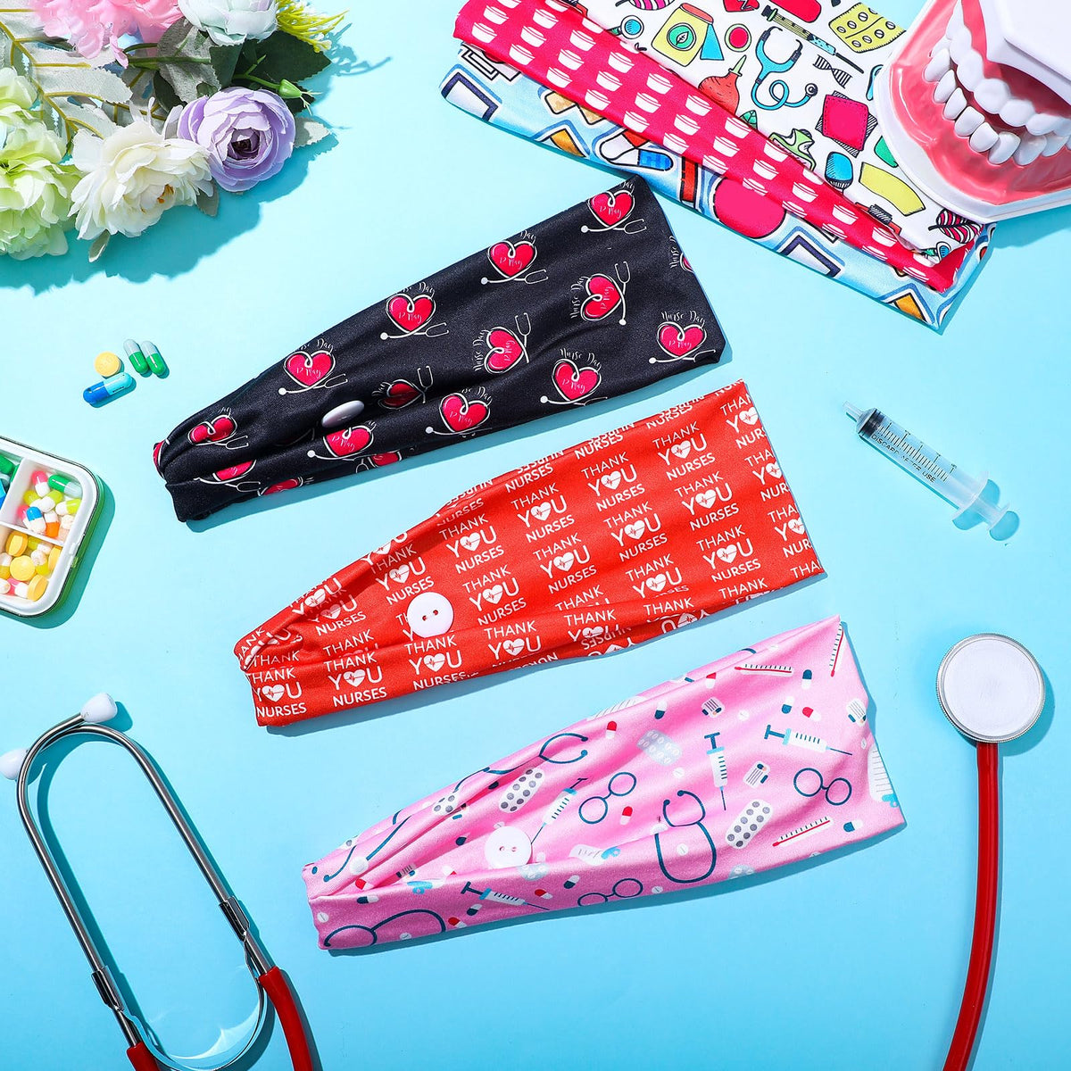 Jexine 20-Piece Nurse Headbands for Women with Mask Buttons