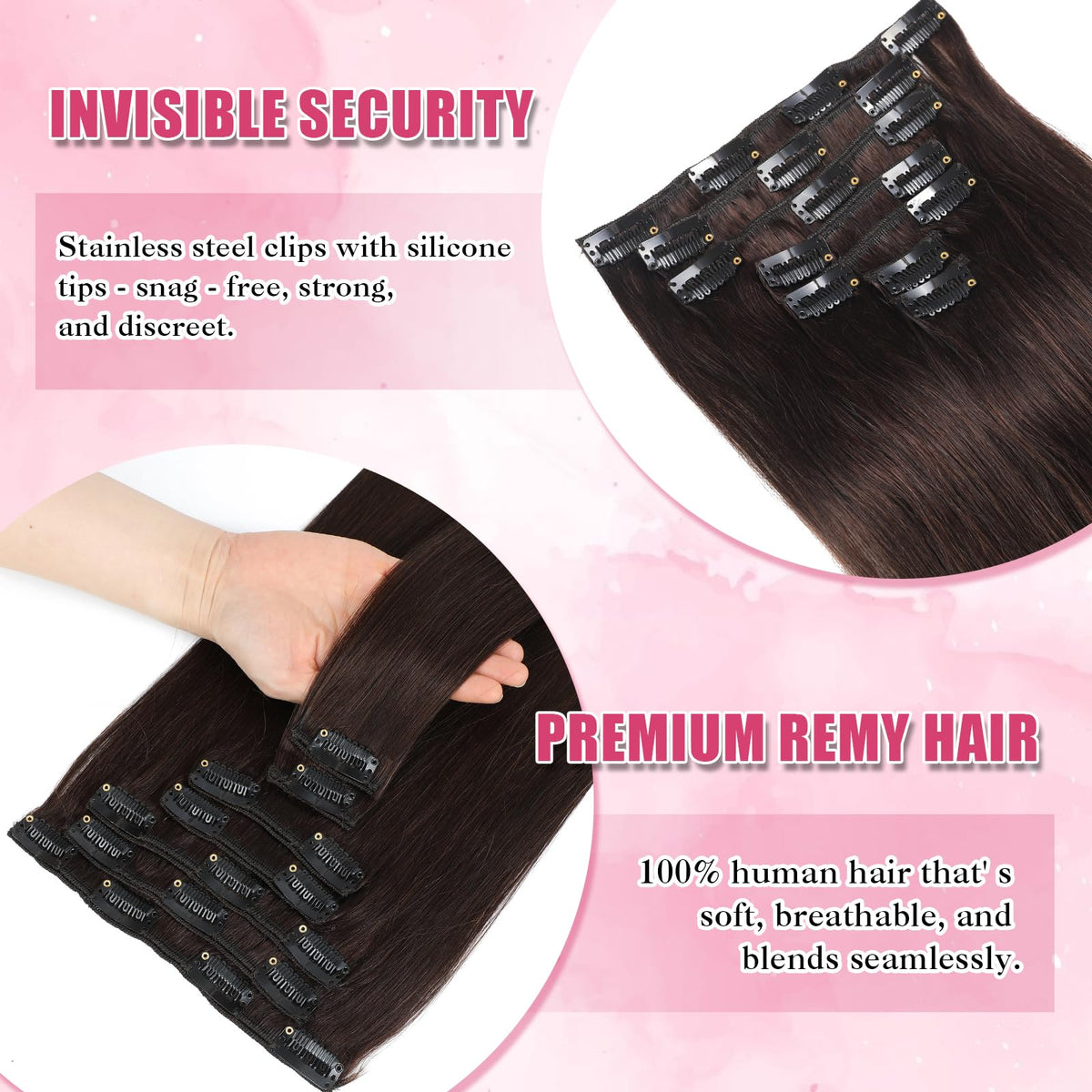 100% Remy Human Hair Clip-In Extensions, 120g, 7-Piece Set