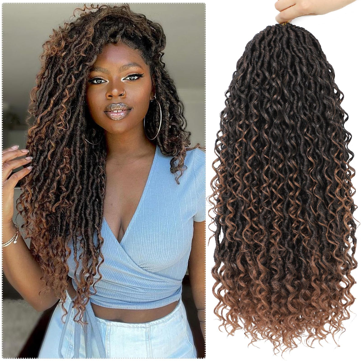 Goddess Faux Locs Crochet Hair, Soft Boho Locs with Curly Detail