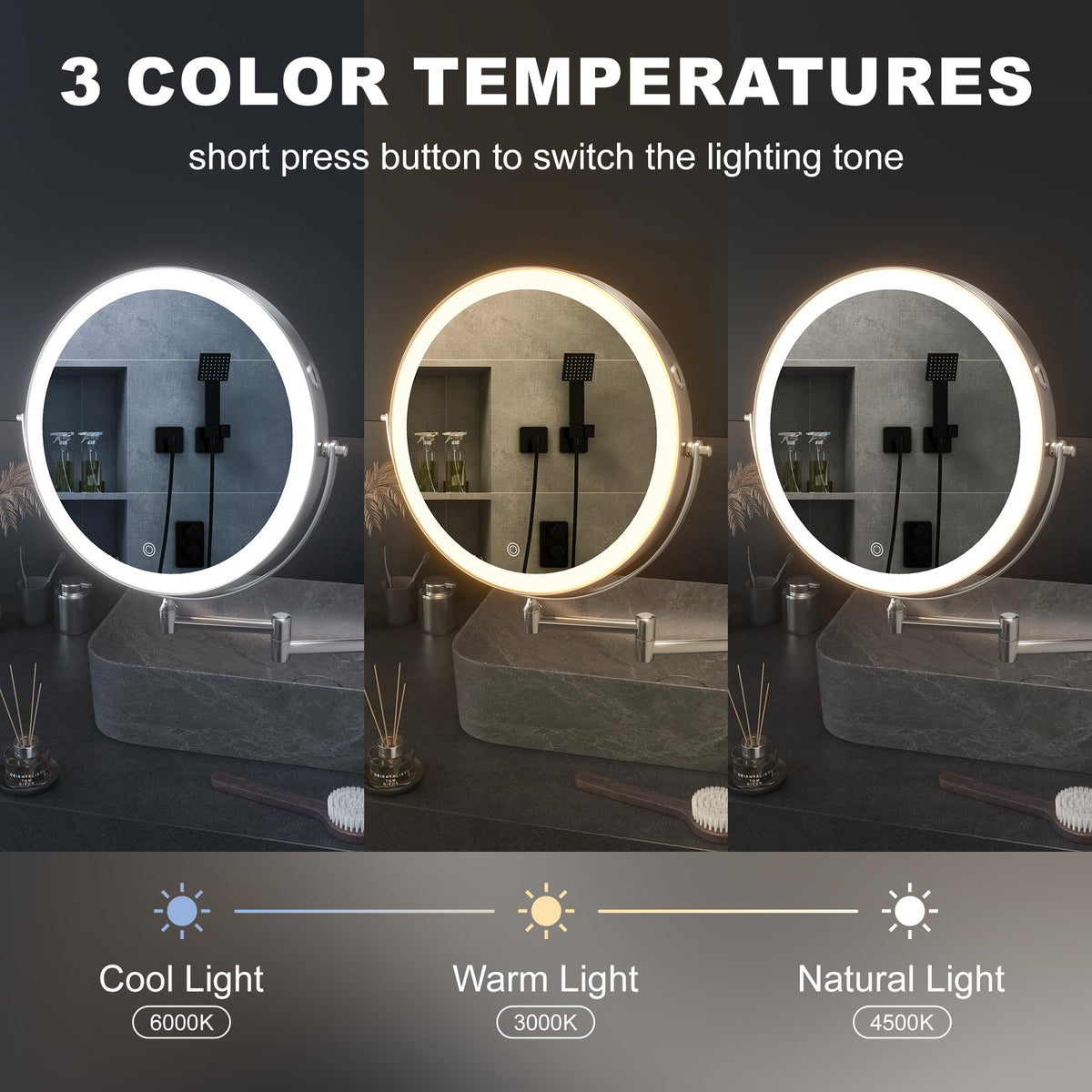 Hasipu Wall Mounted LED Makeup Mirror with Magnification