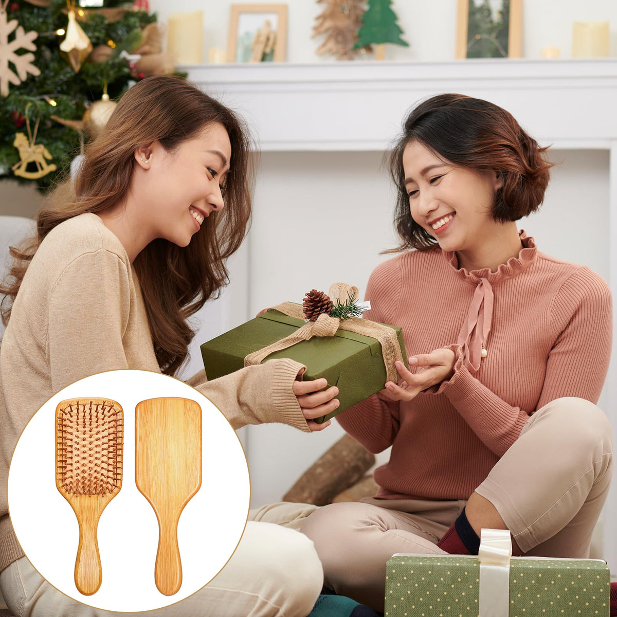 12-Piece Bamboo Paddle Hair Brush Set with Anti-Static Ball-Tipped Bristles