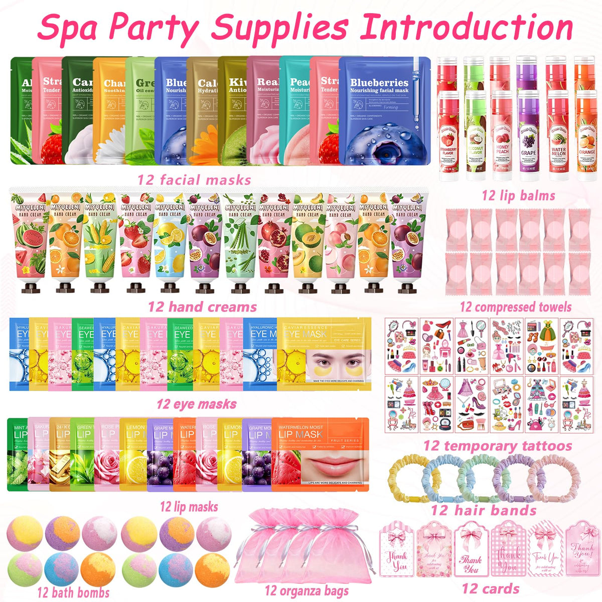 132 PCS Spa Party Supplies Kit with Skincare Favors and Beauty Accessories