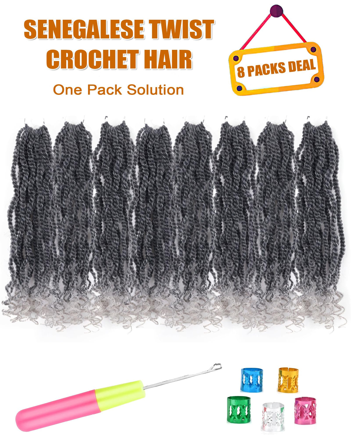 Pre-Looped Senegalese Twist Crochet Hair with Curly Ends, 8 Packs